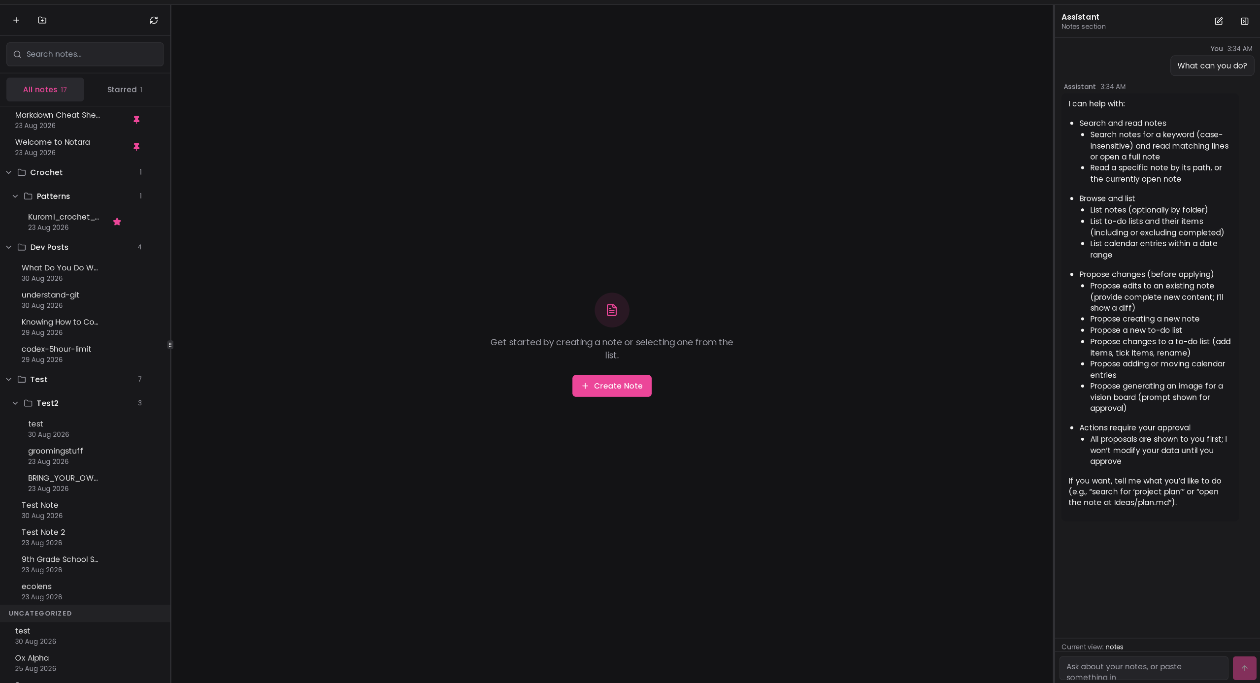 Notara application interface
